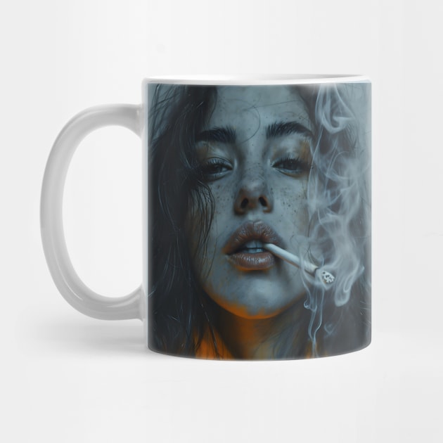 vintage abstract portrait of woman smoking by UmagineArts